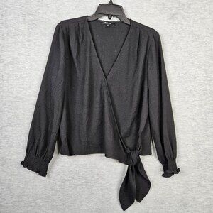 Madewell Women's Black V-neck Tie Front Wrapped Long Sleeve Blouse Size L